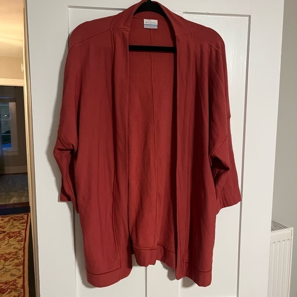 Columbia Berry Pink Crop Sleeve Fleece Lined Cardigan Sweater Medium